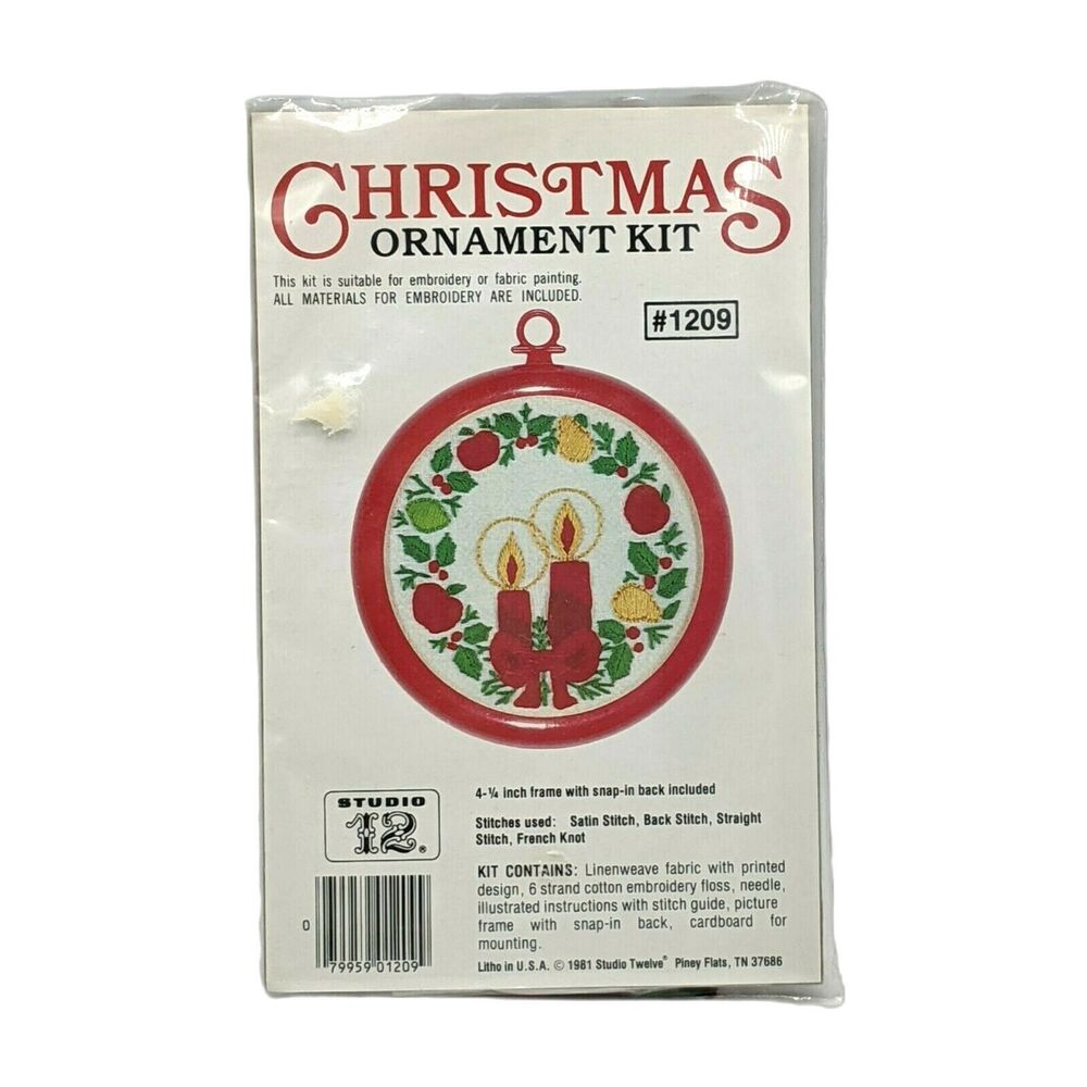 Studio 12 Christmas Ornament Kit Vintage Embroidery Wreath and Candles #1209 NOS
